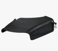 Black lawn mower deflector on a white background